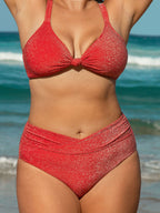 Şık Kırmızı Lurex Plus Size Bikini Üstü - Rahat ve Modern