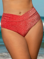 Şık Kırmızı Lurex V Kesim Büyük Beden Bikini Altı