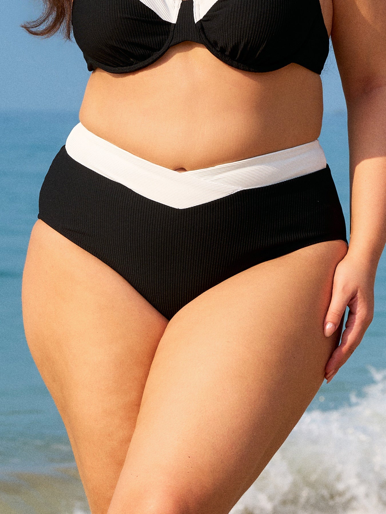 Yüksek Bel Siyah Kontrast Büyük Beden Bikini Altı