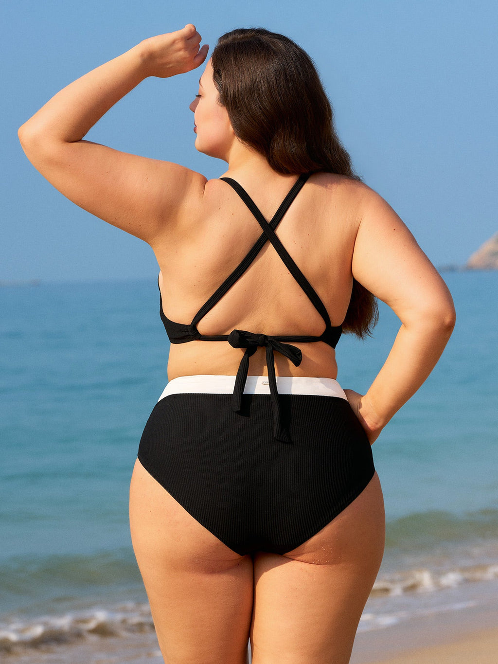 Yüksek Bel Siyah Kontrast Büyük Beden Bikini Altı