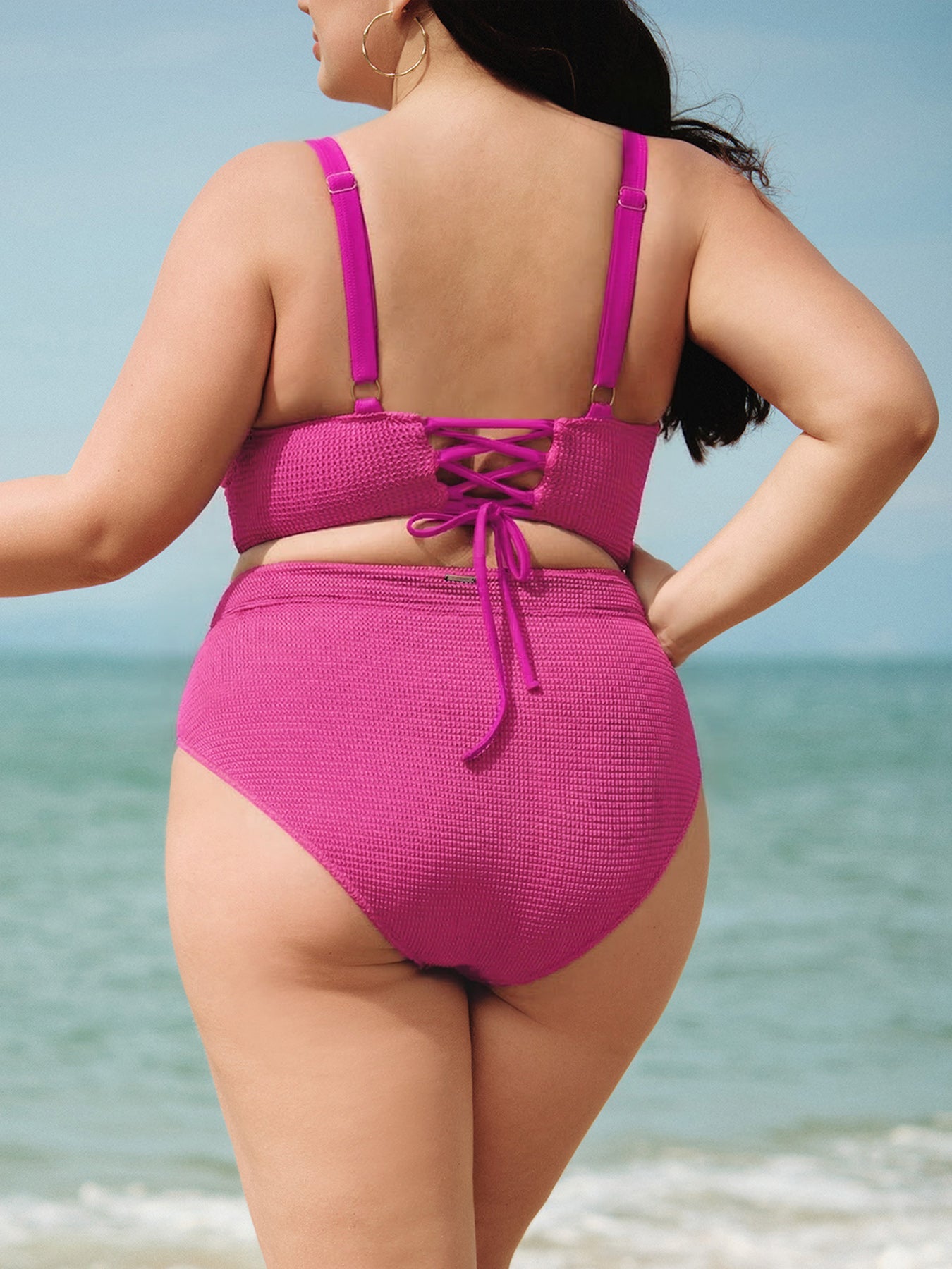 Premium Pembe V Kesim Büyük Beden Tankini Altı