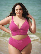 Premium Pembe V Kesim Büyük Beden Tankini Altı
