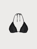 Şık Siyah Volanlı Halter Bikini Üstü - Kadın Plaj Modası