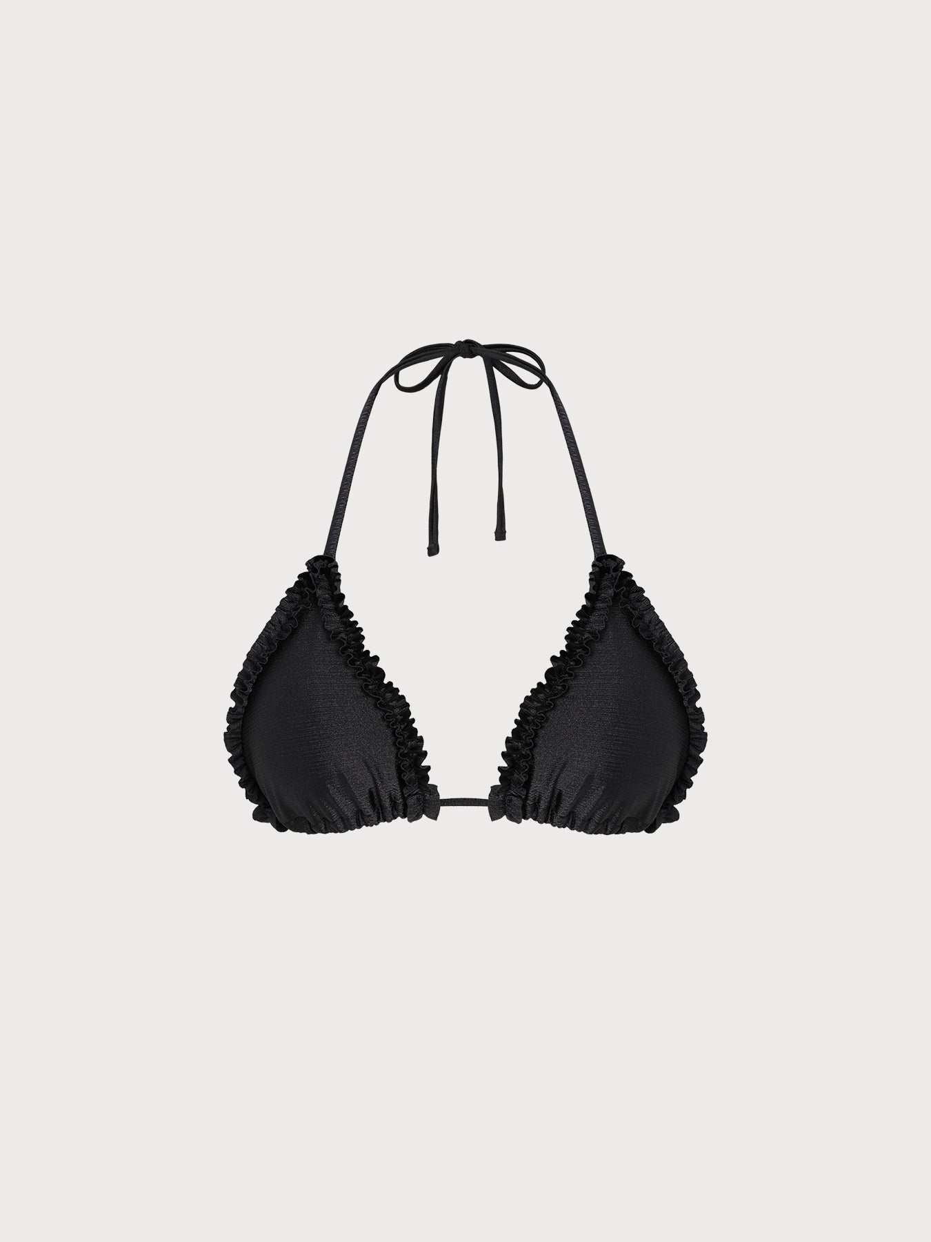 Şık Siyah Volanlı Halter Bikini Üstü - Kadın Plaj Modası