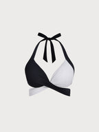 Şık Siyah-Beyaz Üçgen Büyük Beden Bikini Üstü