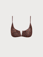 V Yaka Leopar Desenli Lurex Bikini Üstü - Şık ve Rahat