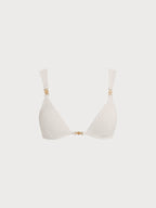 Off White Altın Detaylı Şık Bikini Üstü