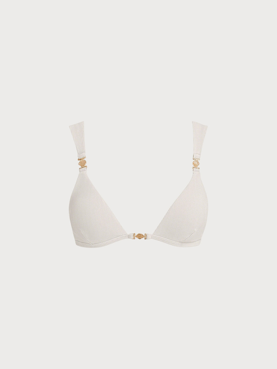 Off White Altın Detaylı Şık Bikini Üstü