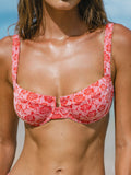 Premium Kırmızı Gül Desenli Destekli Bikini Üstü