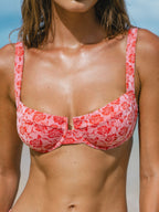 Premium Kırmızı Gül Desenli Destekli Bikini Üstü