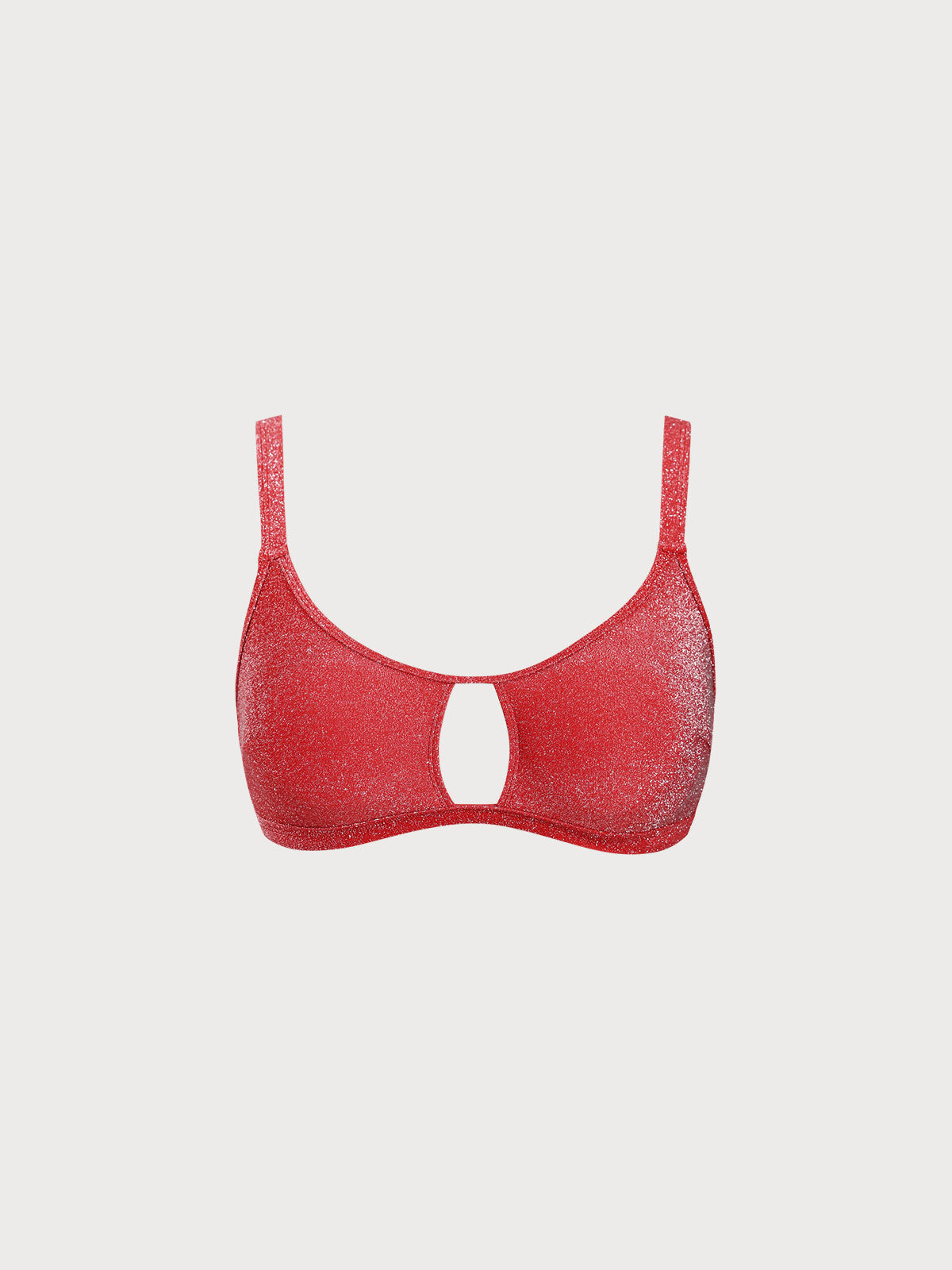 Kırmızı Lurex Büyük Beden Bikini Üstü - Şık Kesik Detay