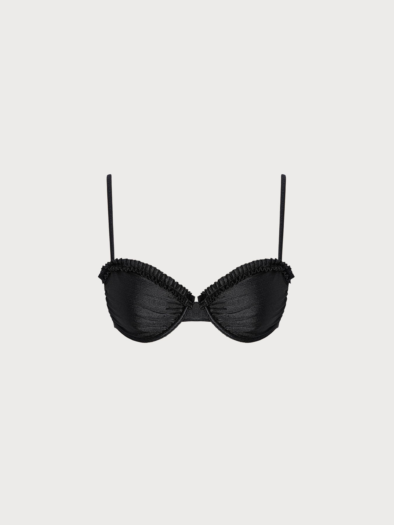 Destekli Siyah Volanlı Bikini Üstü - Şık ve Rahat