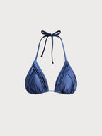 Şık Mavi Kırışık Bikini Üstü - Yaz Plaj Modası
