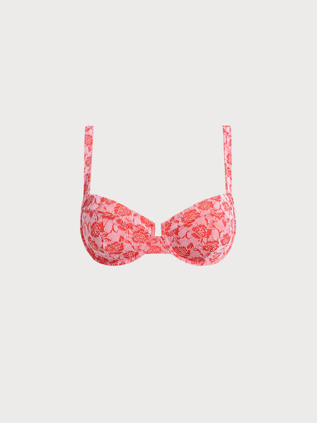 Premium Kırmızı Gül Desenli Destekli Bikini Üstü
