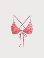 Premium Kırmızı Gül Desenli Bikini Üstü - Şık ve Rahat
