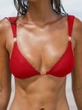 Şık Kırmızı Altın Detaylı Bikini Üstü - Yaz Modası