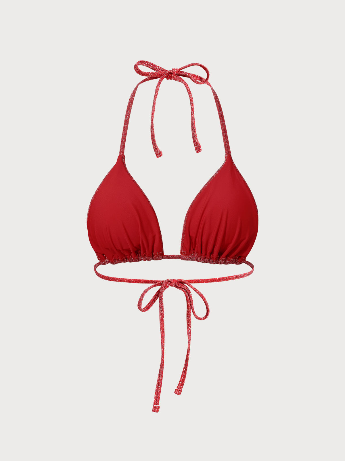 Şık Kırmızı Lurex Halter Üçgen Bikini Üstü - Yaz Modası