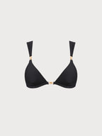 Şık Siyah Altın Aksesuar Detaylı Bikini Üstü