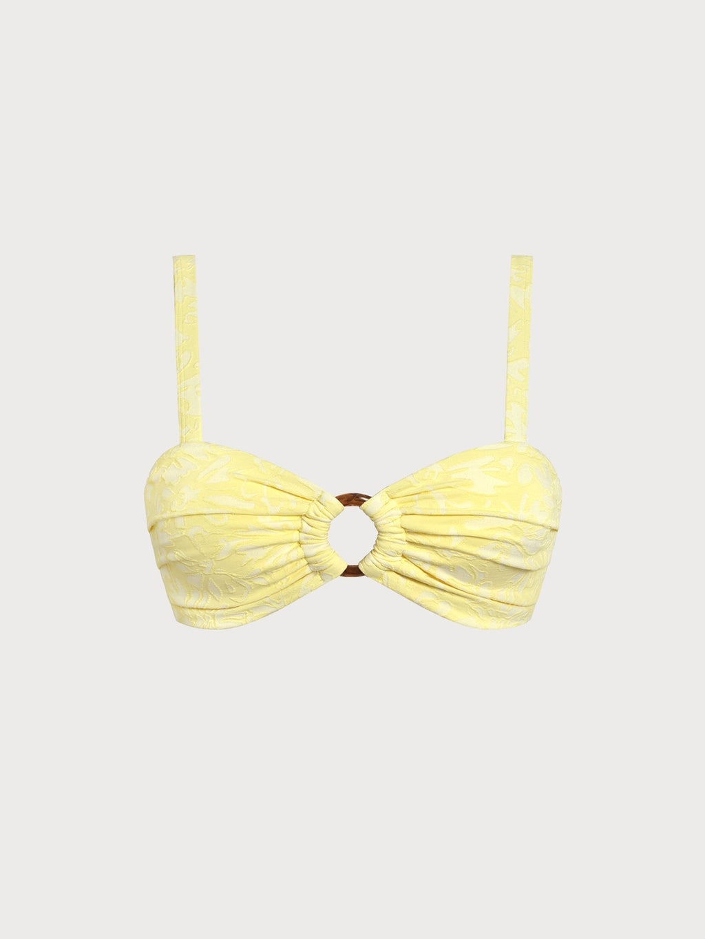 Yüksek Bel Sarı Dokulu O-Halka Bikini Üstü