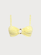 Yüksek Bel Sarı Dokulu O-Halka Bikini Üstü