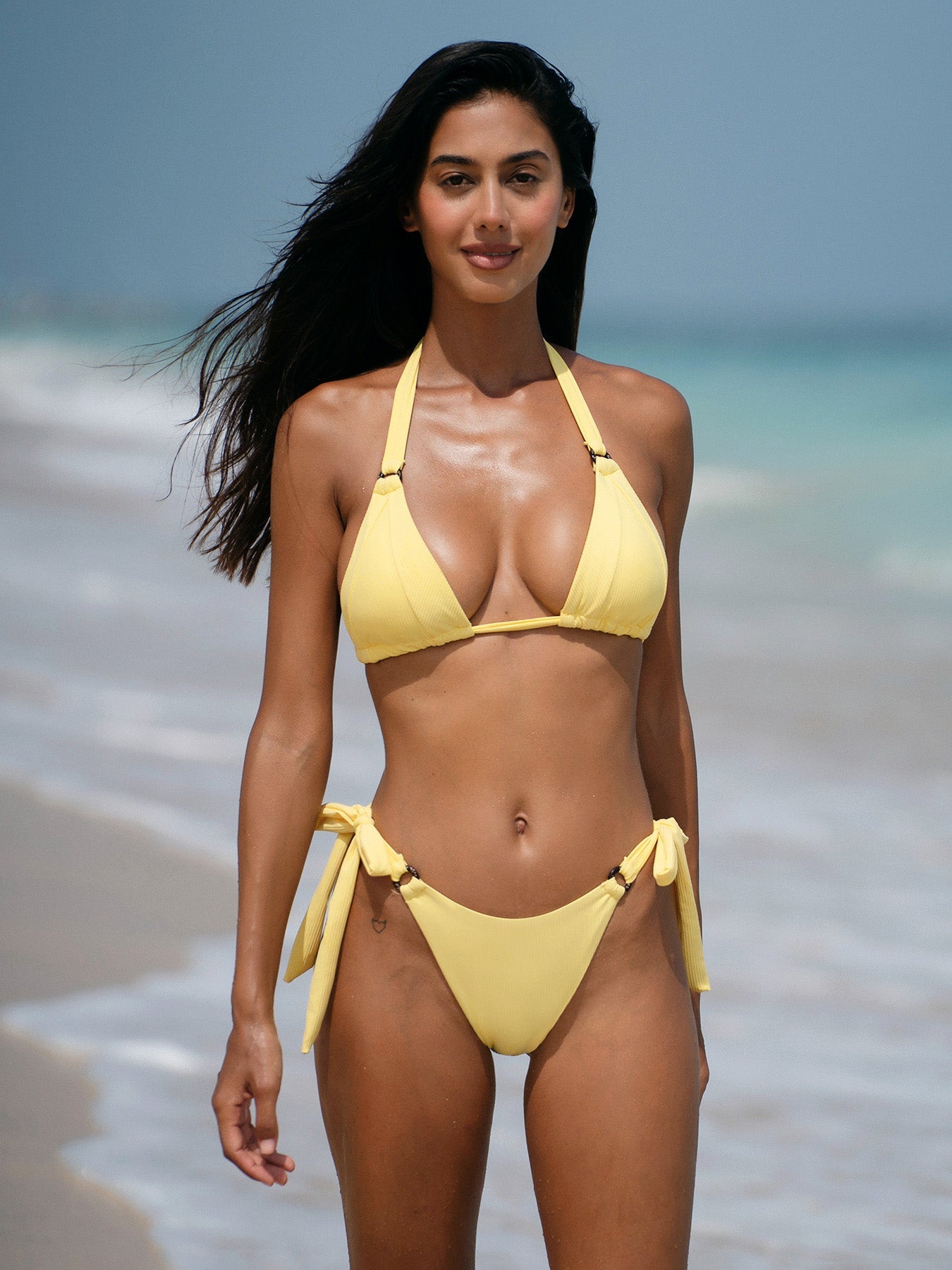 Premium Sarı Kravatlı O-Halka Bikini Üstü