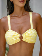 Yüksek Bel Sarı Dokulu O-Halka Bikini Üstü