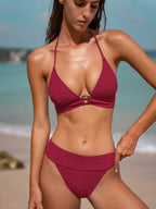 Kırmızı Dokulu Halter Bikini Üstü - Şık ve Rahat Tasarım