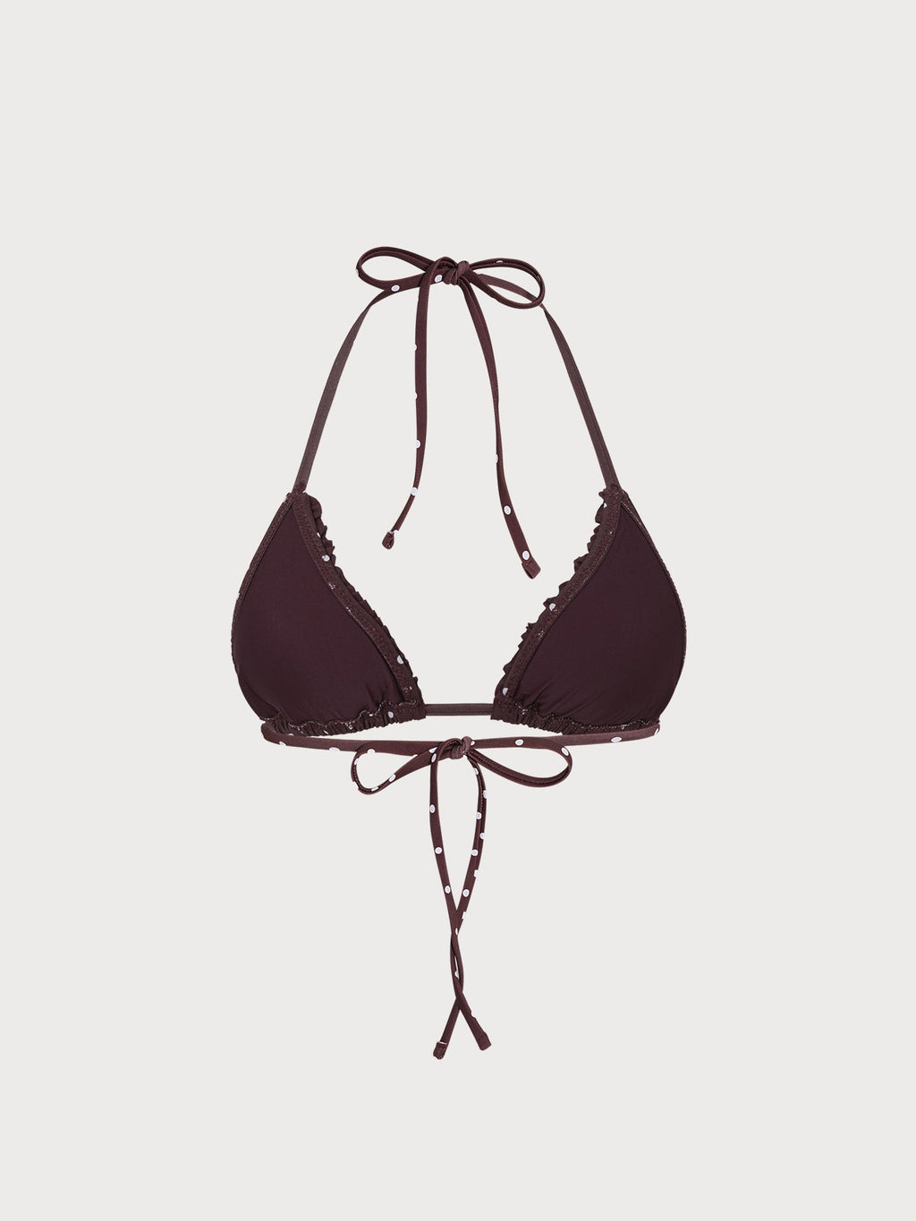 Desenli Kahverengi Volanlı Üçgen Bikini Üstü