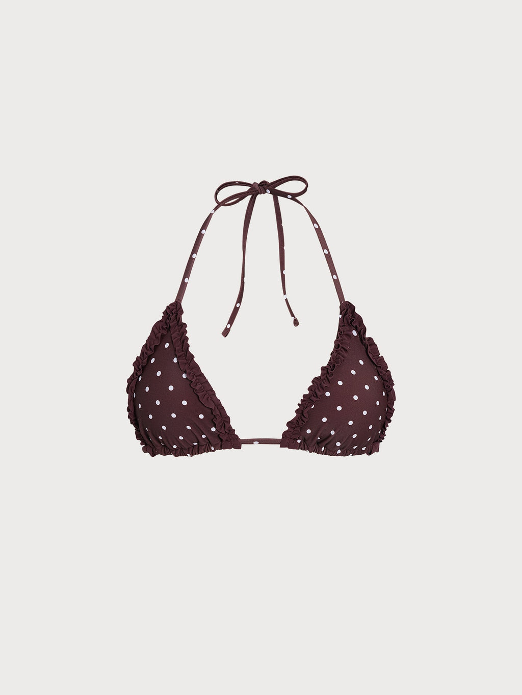 Desenli Kahverengi Volanlı Üçgen Bikini Üstü