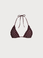 Desenli Kahverengi Volanlı Üçgen Bikini Üstü