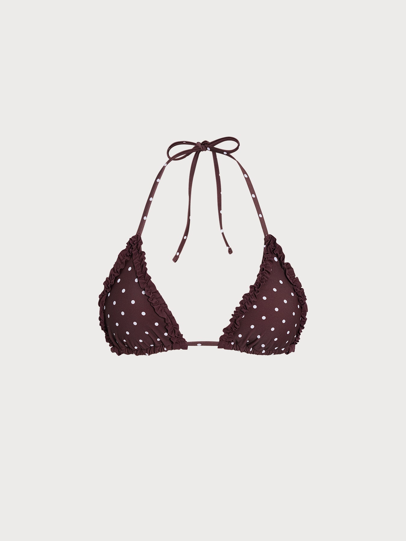 Desenli Kahverengi Volanlı Üçgen Bikini Üstü