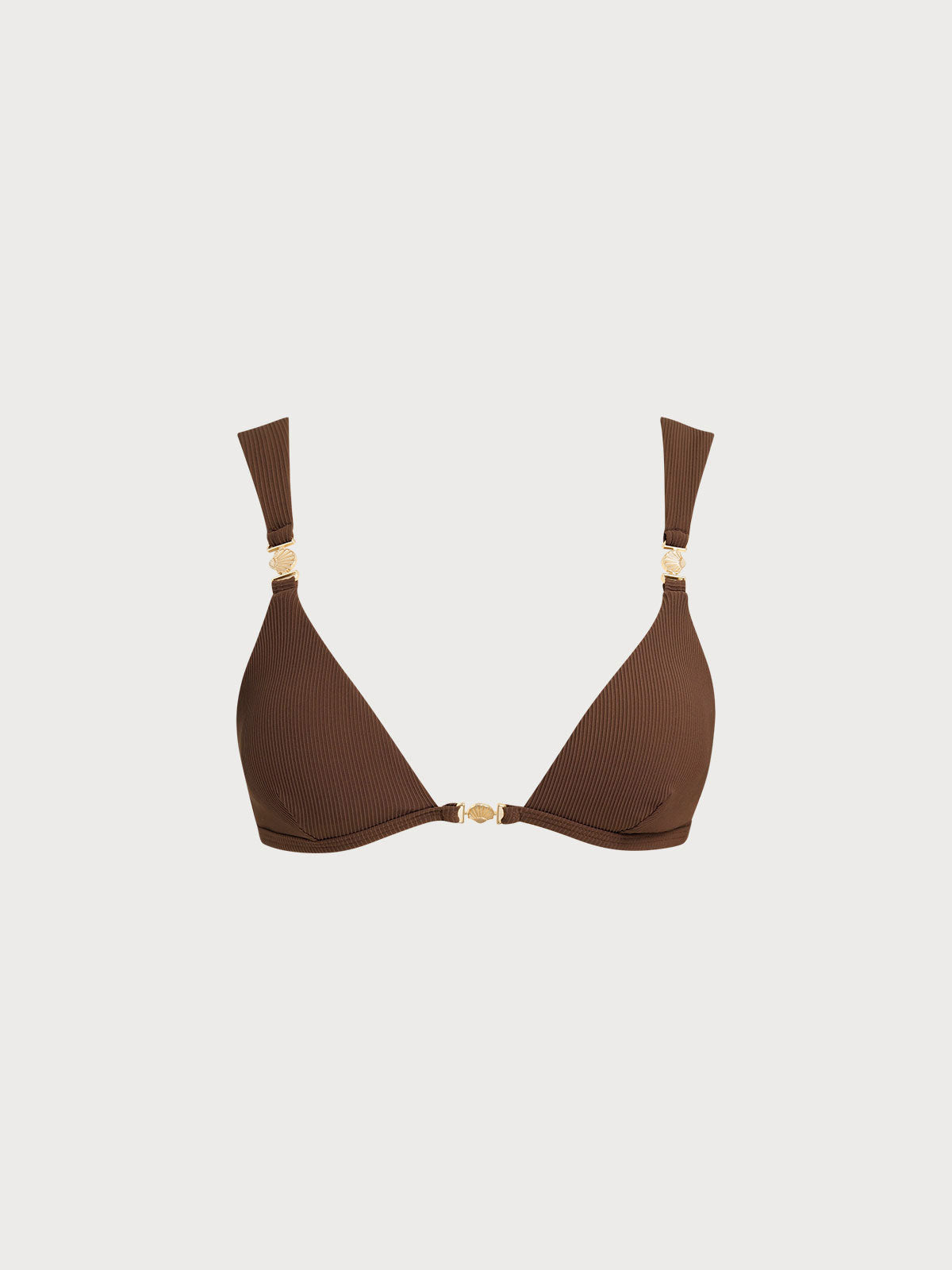 Şık Kahverengi Altın Detaylı Bikini Üstü - Yaz Modası