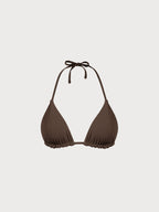 Premium Kahverengi Halter Ters Üçgen Bikini Üstü