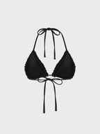 Şık Siyah Volanlı Halter Bikini Üstü - Kadın Plaj Modası