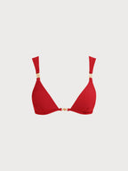 Şık Kırmızı Altın Detaylı Bikini Üstü - Yaz Modası