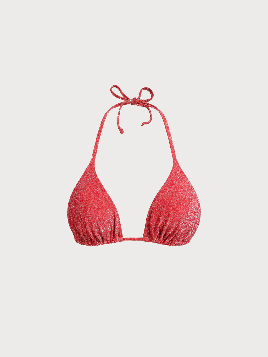 Şık Kırmızı Lurex Halter Üçgen Bikini Üstü - Yaz Modası