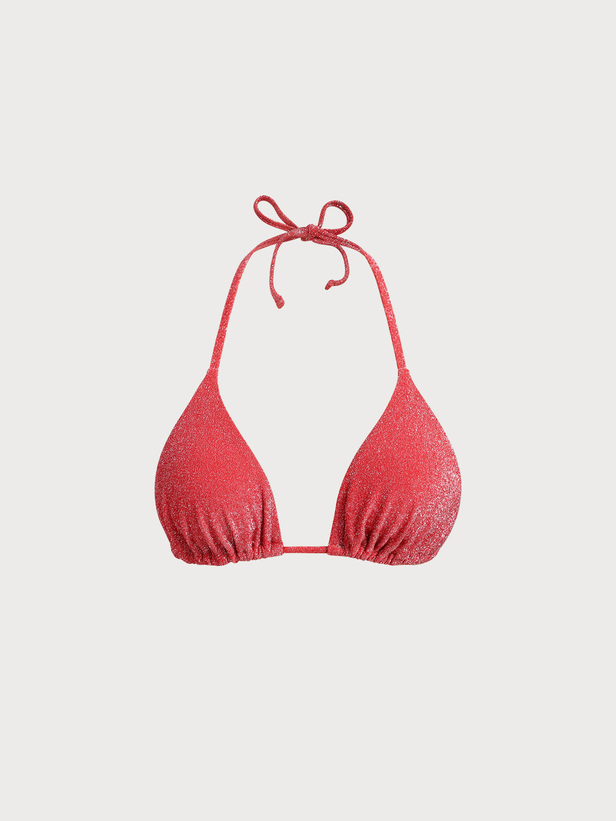 Şık Kırmızı Lurex Halter Üçgen Bikini Üstü - Yaz Modası