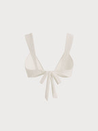 Off White Altın Detaylı Şık Bikini Üstü