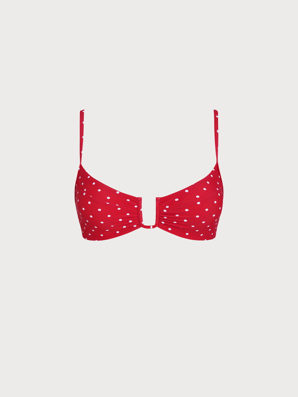 Şık Kırmızı Puantiye Desenli U-Yüzü Bikini Üstü