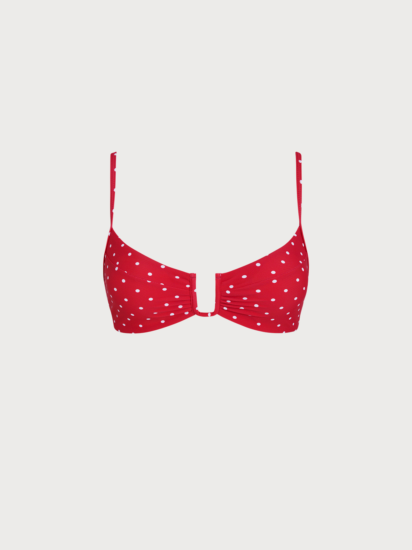Şık Kırmızı Puantiye Desenli U-Yüzü Bikini Üstü