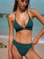 Koyu Yeşil Dokulu Halter Bikini Üstü - Şık ve Rahat