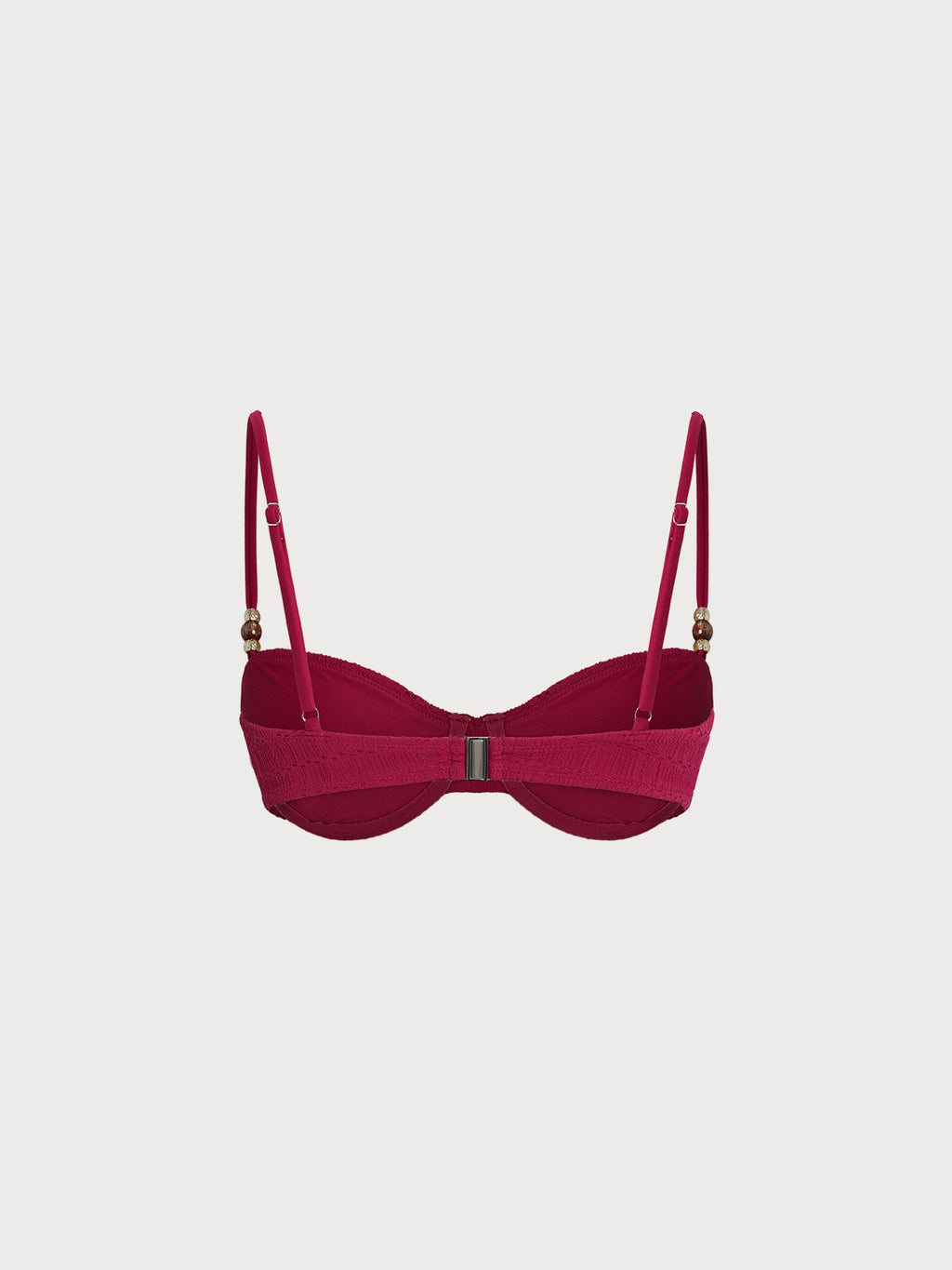 Şık Kırmızı Dokulu Boncuk Detaylı Bikini Üstü
