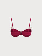 Şık Kırmızı Dokulu Boncuk Detaylı Bikini Üstü
