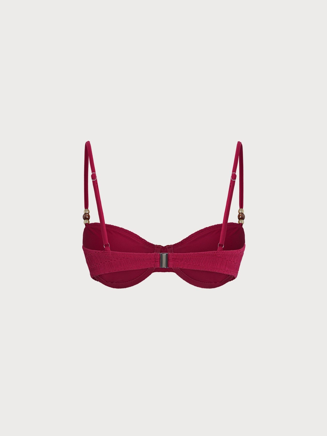 Şık Kırmızı Dokulu Boncuk Detaylı Bikini Üstü