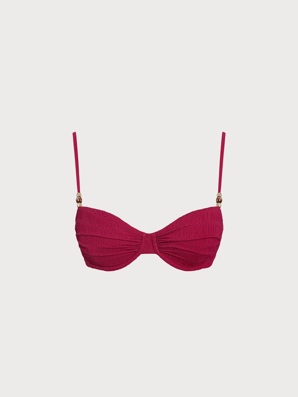 Şık Kırmızı Dokulu Boncuk Detaylı Bikini Üstü