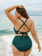 Koyu Yeşil Büyük Beden Bikini Üstü - Şık Kesik Detay