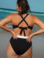 Şık Siyah Kontrast Büyük Beden Bikini Üstü