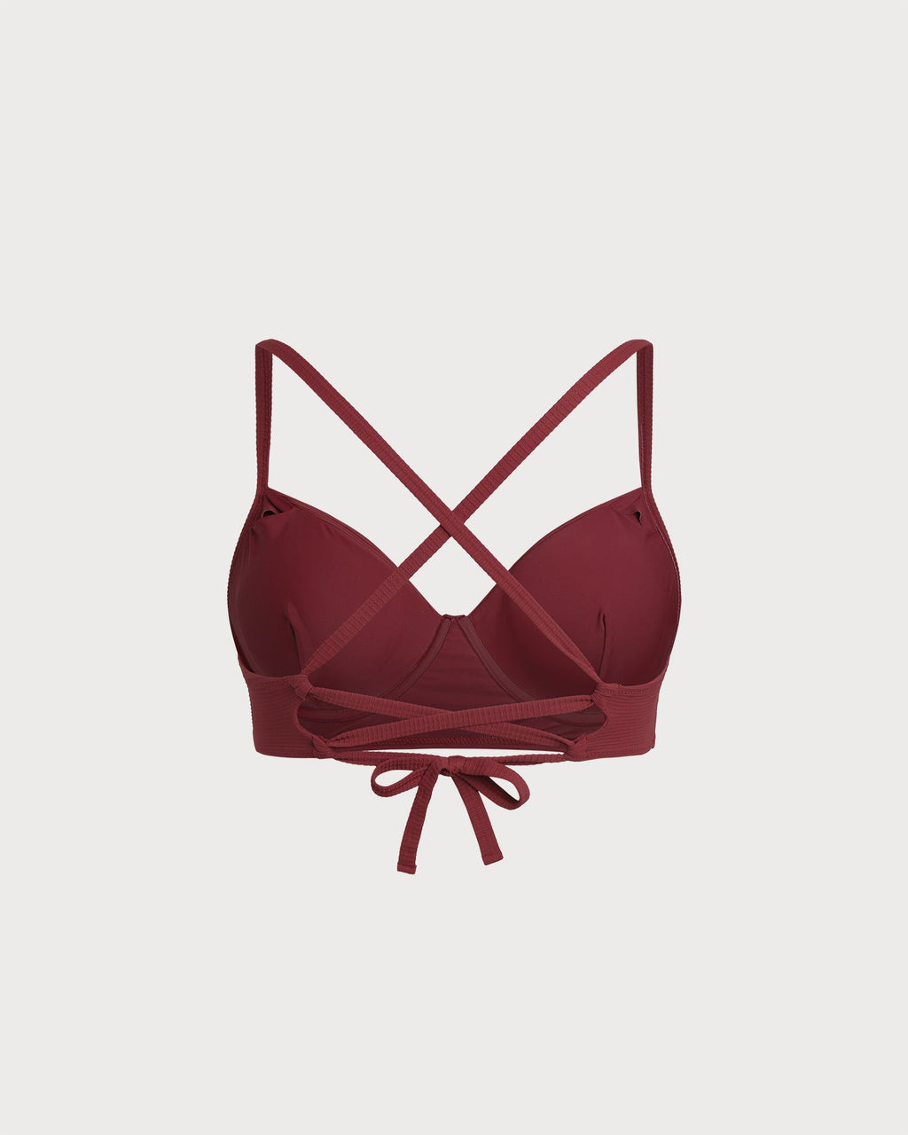 Şarap Renkli Kırışık Büyük Beden Bikini Üstü