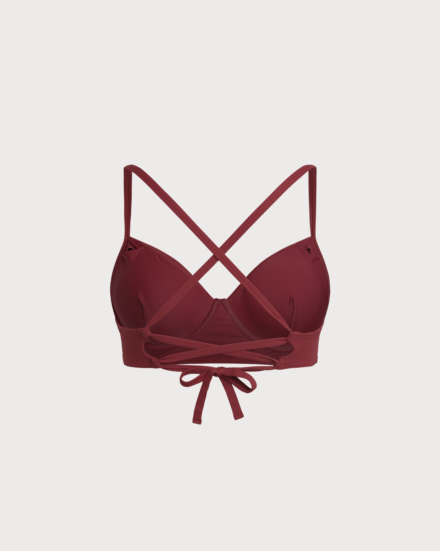 Şarap Renkli Kırışık Büyük Beden Bikini Üstü
