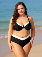 Şık Siyah Kontrast Büyük Beden Bikini Üstü
